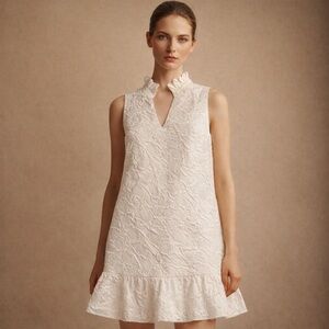 THML White Textured Jacquard Ruffle Hem Shift Dress Sleeveless Size M